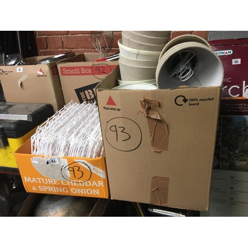 93 - CARTON OF LINEN, LAMP SHADES & CARTON OF PLASTIC MATTING