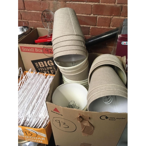 93 - CARTON OF LINEN, LAMP SHADES & CARTON OF PLASTIC MATTING