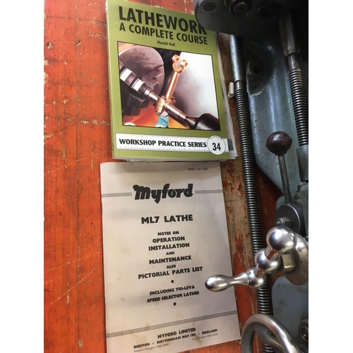 178 - MYFORD ML7 3.5'' CENTRE HEIGHT LATHE WITH LEAD SCREW GEAR BOX, TOOL POSY & SPARE TOOL POST, (INDEX P... 