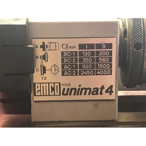 181 - EMCO UNI MAT 4 LATHE WITH 3 JAW & 4 JAW CHUCKS, DRAWER OF TOOLS, MANUALS