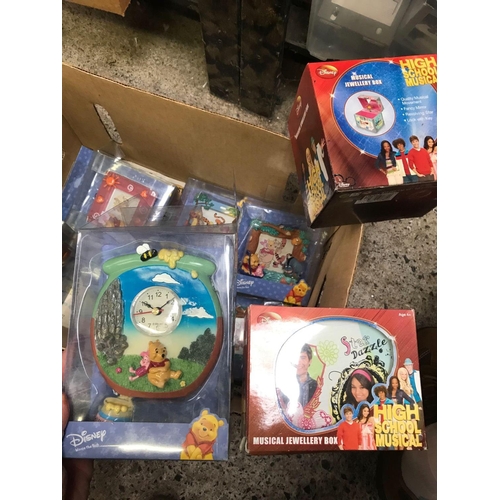 24 - CARTON WITH VARIOUS DISNEY WINNIE THE POOH PENDULUM CLOCKS & MUSICAL JEWELLERY BOXES