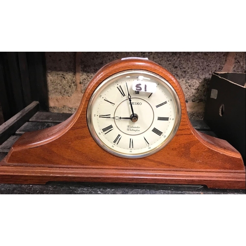 51 - 2 WOOD CASED MANTEL CLOCKS WITH MODERN BATTERY MOVEMENTS