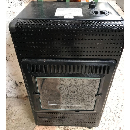 1 - A BLACK LIFESTYLE GAS HEATER WITH REGULATOR BUT NO BOTTLE