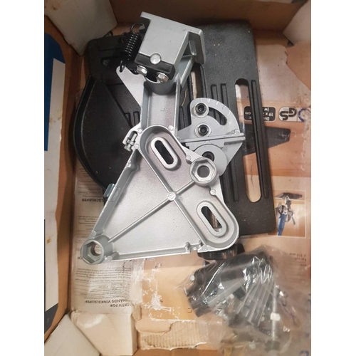 102 - METAL BOX WITH TOOLS & A GRINDER STAND