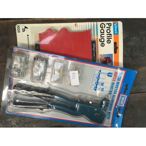 13 - 16 PIECE HOLE SAW KIT, NEW IN BOX, POP RIVETER, PROFILE GAUGE & POP RIVETS