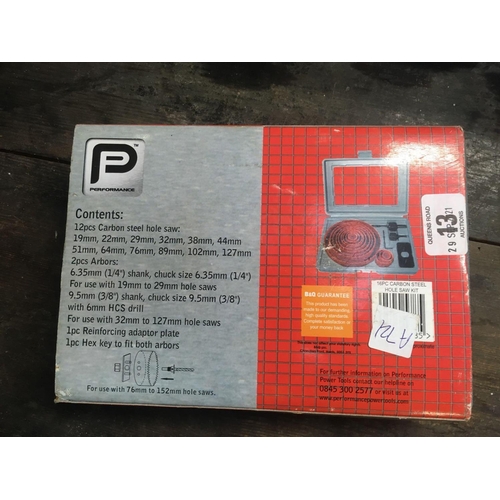 13 - 16 PIECE HOLE SAW KIT, NEW IN BOX, POP RIVETER, PROFILE GAUGE & POP RIVETS