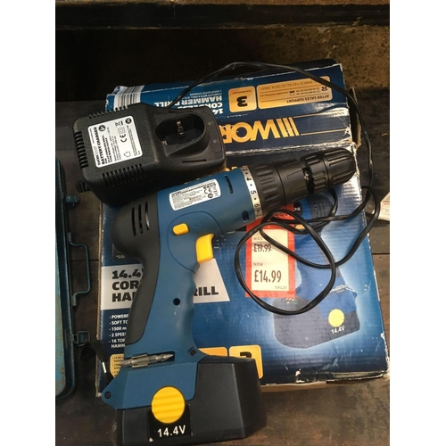 17 - SMALL 39 PIECE ¼ & 3/8 DRIVE METRIC & INCH RATCHET SOCKET SET & A WORK ZONE CORDLESS HAMMER DRILL
