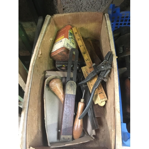 21 - 4 CARTONS OF MISC HAND TOOLS INCL; CHISELS, WRENCHES, SQUARES & RULERS