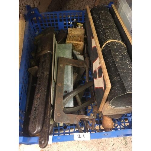 21 - 4 CARTONS OF MISC HAND TOOLS INCL; CHISELS, WRENCHES, SQUARES & RULERS