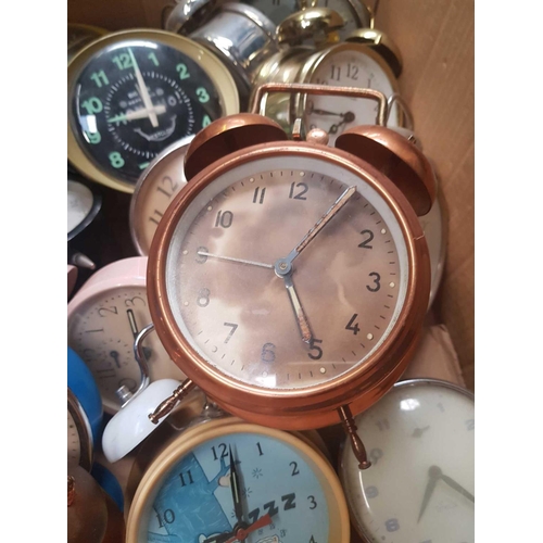 55 - CARTON O F METAL, ALARM CLOCKS & OTHERS