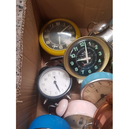 55 - CARTON O F METAL, ALARM CLOCKS & OTHERS