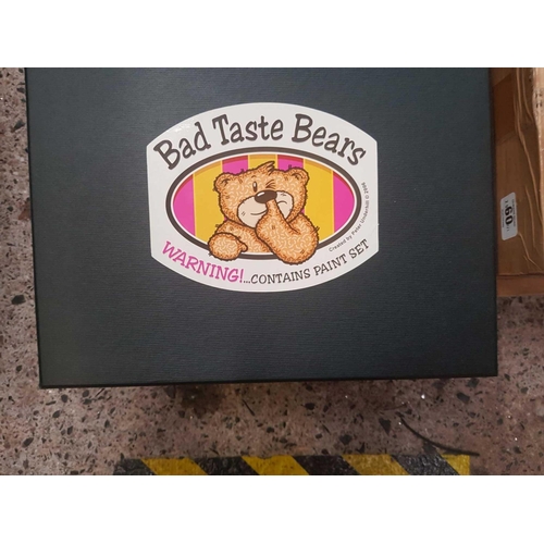 60 - 4 BOXED SETS OF BAD TASTE BEARS WITH PAINT SETS & A CARTON WITH BAD BEARS EPHEMERA, DISPLAY STANDS &... 