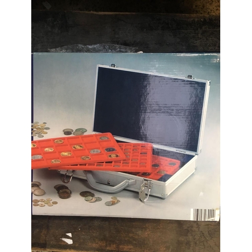 9 - ALUMINIUM COIN CASE FOR 205 COINS, NEW IN BOX (KEY IN OFFICE)