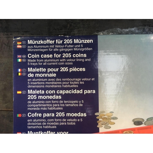 9 - ALUMINIUM COIN CASE FOR 205 COINS, NEW IN BOX (KEY IN OFFICE)