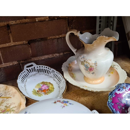 188 - SHELF OF MISC CHINAWARE INCL; TUREEN'S, JUGS, CHEESE DISH & OTHER PLATES BY CROWN DEVON