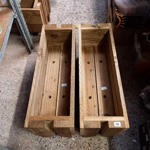 189 - 2 WOODEN PLANTERS 30'' LONG X 10'' WIDE X 7'' DEEP