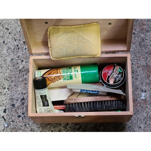 21 - PINE SHOE POLISHING CARRY KIT WITH CONTENTS