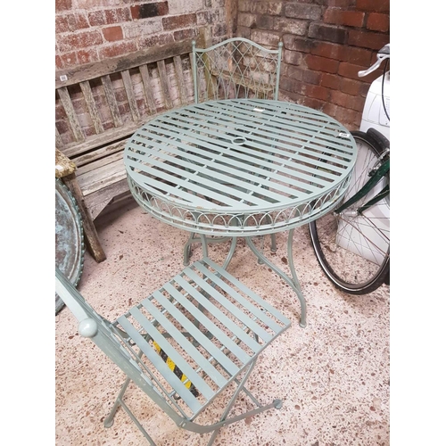 239 - ROUND METAL PATIO TABLE WITH 2 CHAIRS