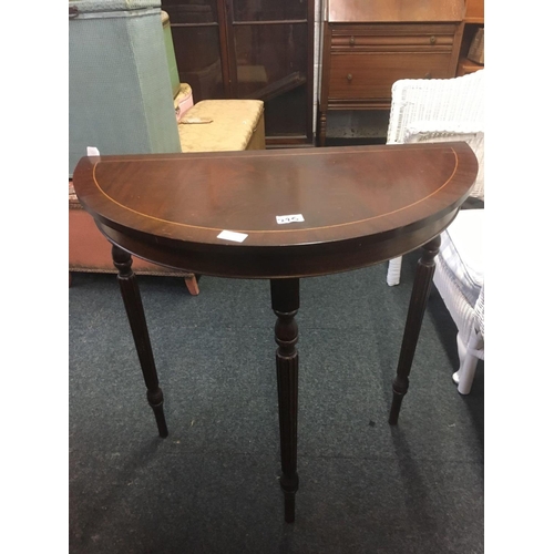 295 - MODERN TEAK SHELF UNIT & REPRODUCTION HALF MOON HALL TABLE