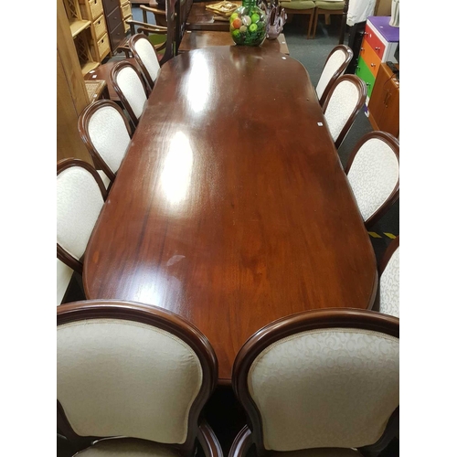 307 - REPRODUCTION MAHOGANY 10ft BOARD ROOM TABLE WITH 8 MATCHING CHAIRS & 2 CARVER CHAIRS