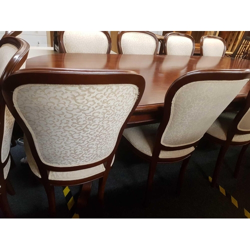 307 - REPRODUCTION MAHOGANY 10ft BOARD ROOM TABLE WITH 8 MATCHING CHAIRS & 2 CARVER CHAIRS