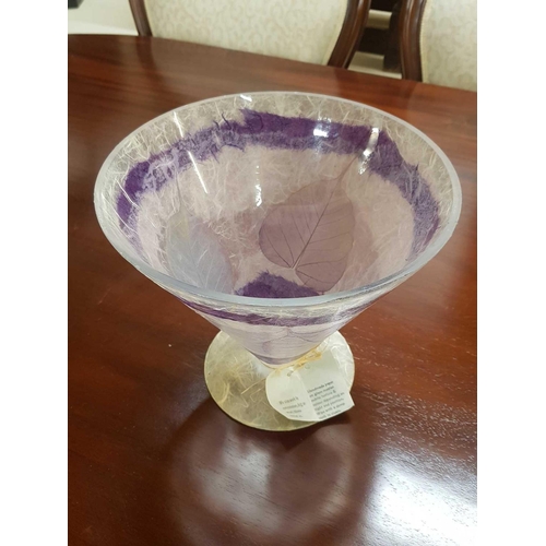 308 - HANKERCHIEF, VASE, FRUIT BOWL, LEAF PATTERNED DISH & PURPLE LEAF VASE