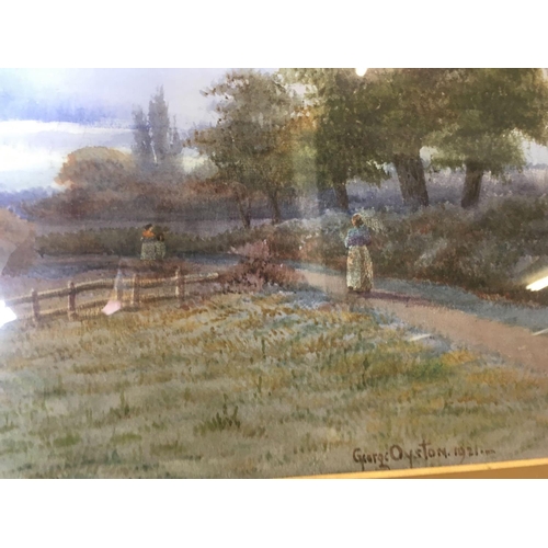 354 - GILT F/G MOUNTED LANDSCAPE WATERCOLOUR OF SHEPPERTON MIDDLESEX, SIGNED GEORGE OYSTON, DATED 1921