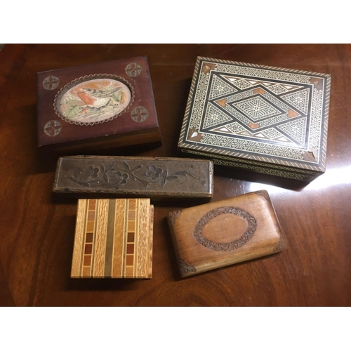 364 - 5 VINTAGE TREEN BOXES