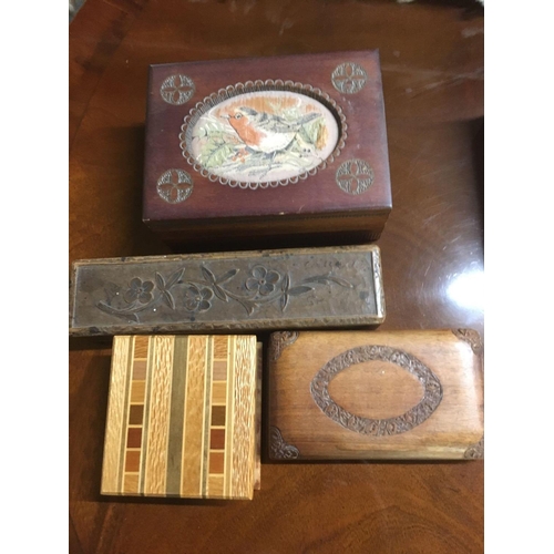 364 - 5 VINTAGE TREEN BOXES