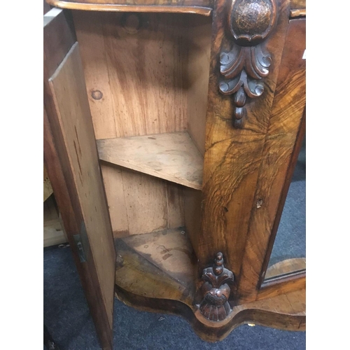 374 - WALNUT MIRRORED DOOR CUPBOARD WITH MARBLE TOP