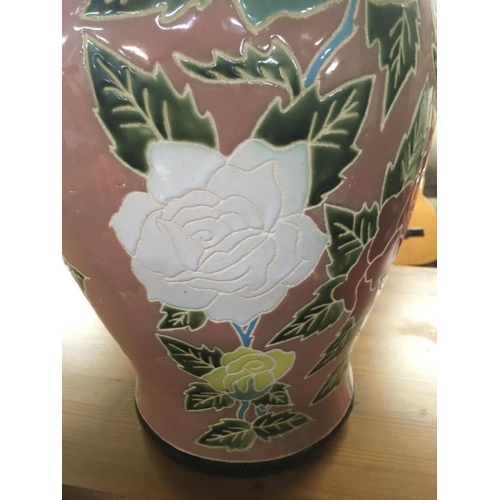 376 - CHINA ROSE PATTERNED VASE, 21'' HIGH