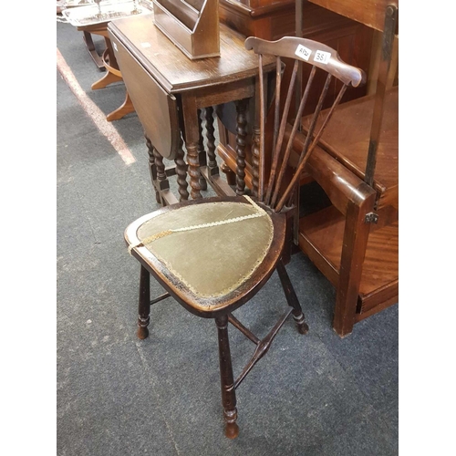 381 - OAK LETTER RACK, OAK BARLEY TWIST GATE LEG TABLE & A SPINDLE BACK DINING CHAIR