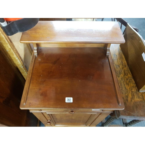 382 - MAHOGANY POT CUPBOARD WITH MARBLE SHELF