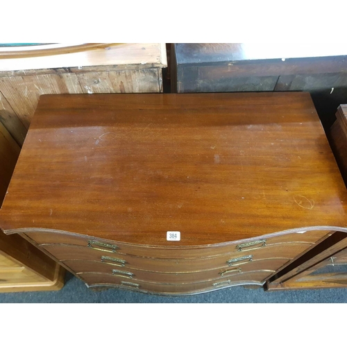 384 - MAHOGANY SERPENTINE FRONT CHEST OF 4 DRAWERS