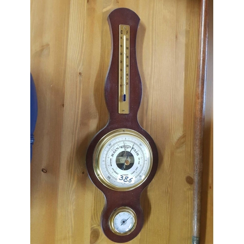 386 - 2 BAROMETERS & A WALKING CANE