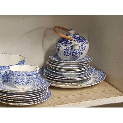 399 - SHELF OF BLUE & WHITE PART TEA SERVICE