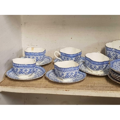 399 - SHELF OF BLUE & WHITE PART TEA SERVICE