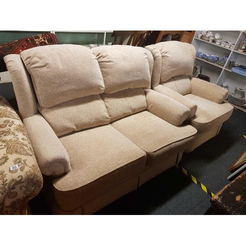 407 - BEIGE TWO SEATER SETTEE & MATCHING ARMCHAIR