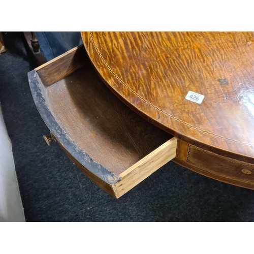 426 - CIRCULAR INLAID MAHOGANY PEDESTAL TABLE WITH DRAWERS (MISSING SCREWS)