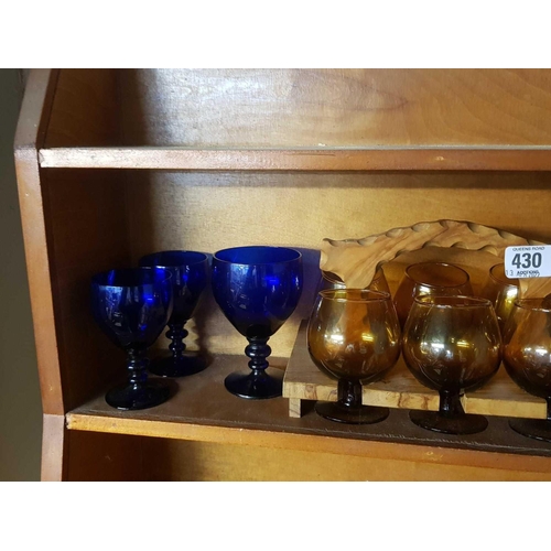 430 - BLUE & ORANGE GLASSES ON WOODEN STAND