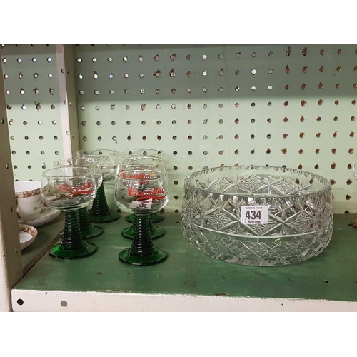 434 - QTY OF ROAMER GLASSES & CRYSTAL FRUIT BOWL