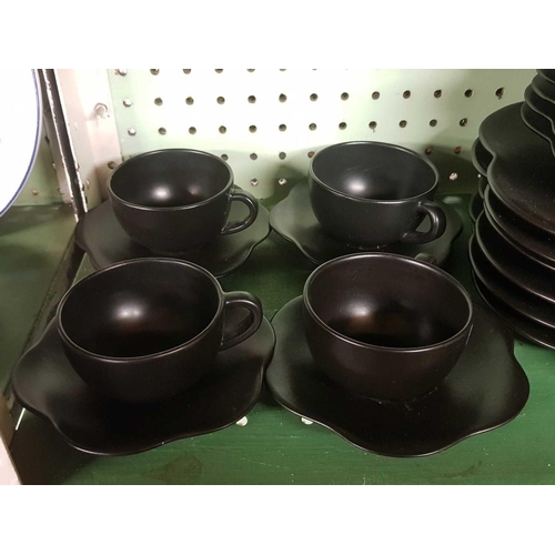 441 - BLACK CUPS & SAUCERS & PLATES ETC