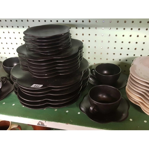 441 - BLACK CUPS & SAUCERS & PLATES ETC