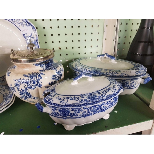 443 - SHELF OF BLUE & WHITE CHINAWARE CONSISTING OF ATHOL CHINAWARE ETC