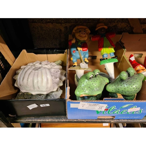 45 - 4 CARTONS OF VARIOUS PLASTER GNOMES & OTHER GARDEN ORNAMENTS