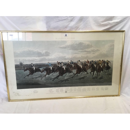 480 - LARGE 29TH CENTURY COLOURED HORSE RACING ENGRAVING 'FIRST PAST THE POST' 1888