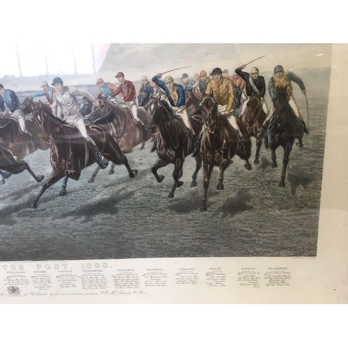 480 - LARGE 29TH CENTURY COLOURED HORSE RACING ENGRAVING 'FIRST PAST THE POST' 1888