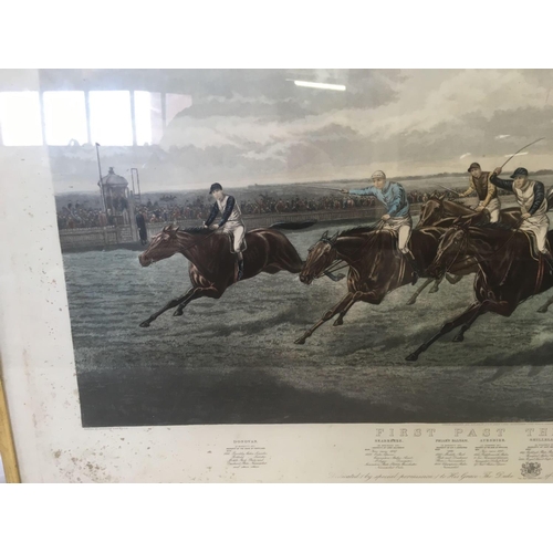 480 - LARGE 29TH CENTURY COLOURED HORSE RACING ENGRAVING 'FIRST PAST THE POST' 1888