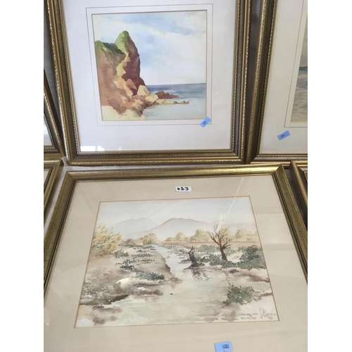 483 - 4 GILT F/G WATERCOLOURS OF SOUTH DEVON SHORELAND SCENES & 2 F/G WATERCOLOURS OF SOUTH AFRICA & 2 GIL... 