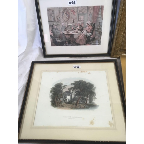 496 - QTY OF F/G PRINTS & GILT FRAMED PICTURE OF MOUNTAIN SCENE